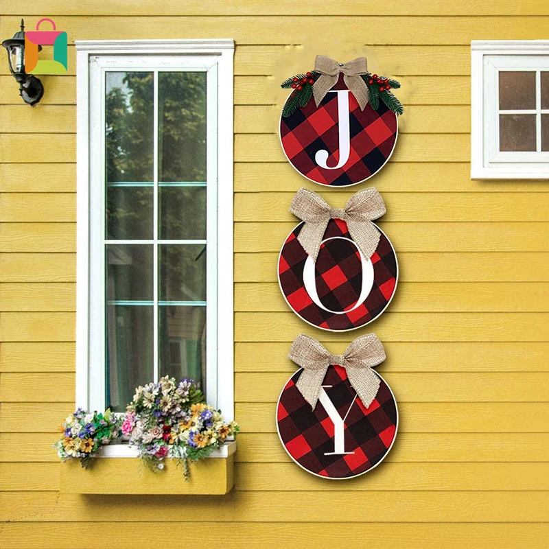 Christmas Home Decorations Windows and Doors Staircase Scene Layout DIY Red Black Grid Wreath JOY Cozy | Дом и сад