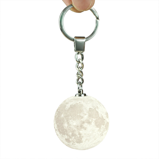 Moon Night Light with LED Touch Switch KeyChains Portable 3D Printing Round Moon Keychain Night Light Accessories