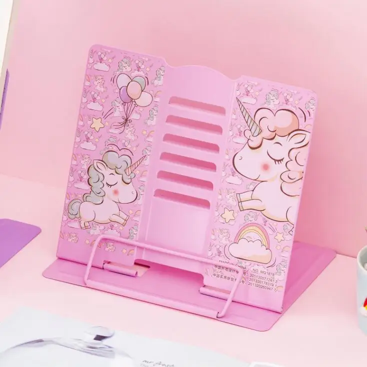 Kawaii Единорог Металлический регулируемый портативный держатель для книг для чтения складная подставка держатель книжная полка держатель для документов база канцелярские принадлежности