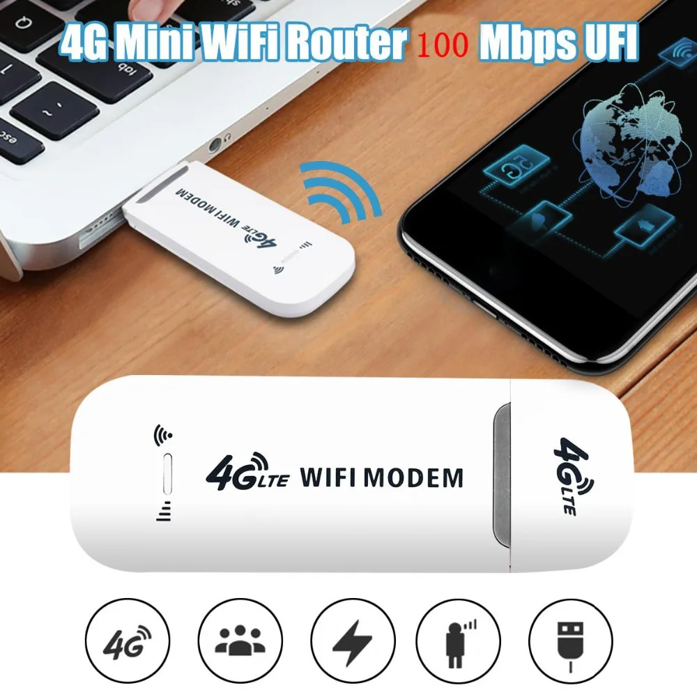 YIZLOAO 4G WiFi Router LTE USB Modem Wireless Broadband Mobile Hotspot LTE 3G/4G Unlocked Dongle with SIM Slot Card Stick Data