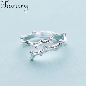 

JIANERY Personality Punk Vintage 925 Sterling Silver Branch Leaf Rings For Women Solid Silver Jewelry Engagement Opening Ring