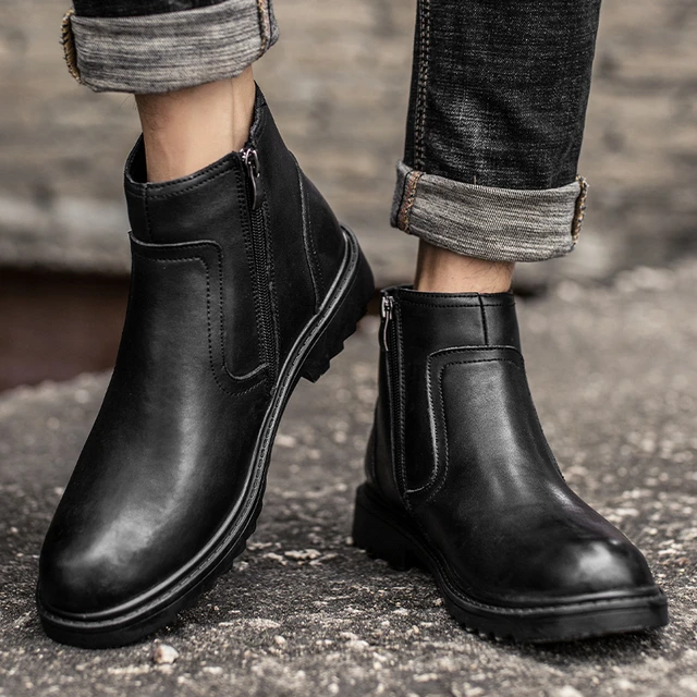 Black Leather Formal Ankle Zipped Chelsea Boots