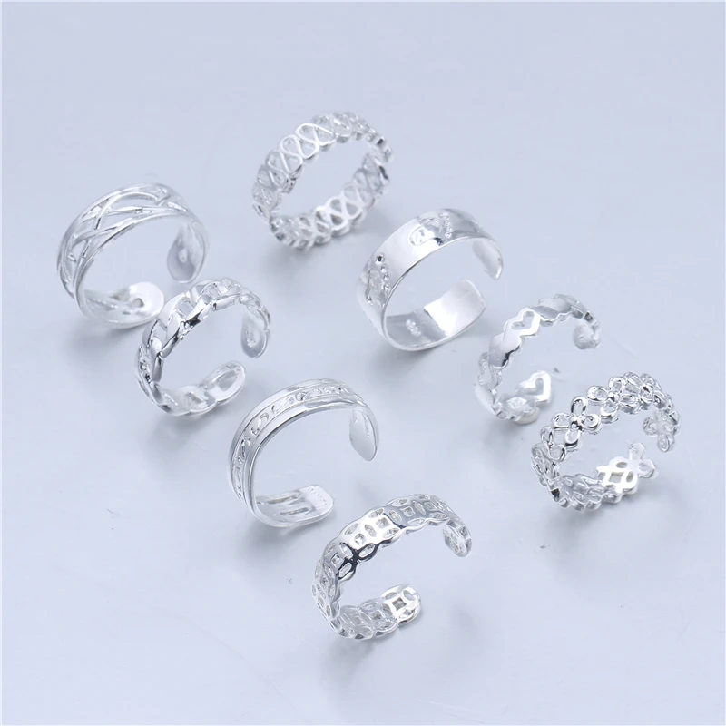8PCS Tail Foot Ring Gifts Adjustable Open Toe Rings Set