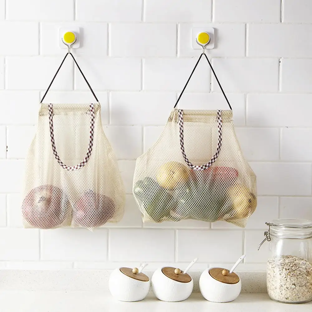 

Hanging Large Capacity Vegetable Fruit Onion Storage Handbag Mesh Shopping Bag Kitchen Accessories hot 2019