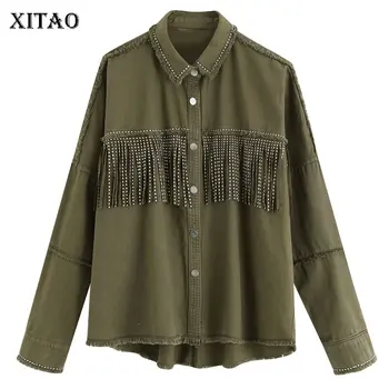 

XITAO Patchwork Tassel Jacket Irregular Burr Women Clothes 2019 Fashion Turn Down Collar Full Sleeve Match All Coat Top WQR1678