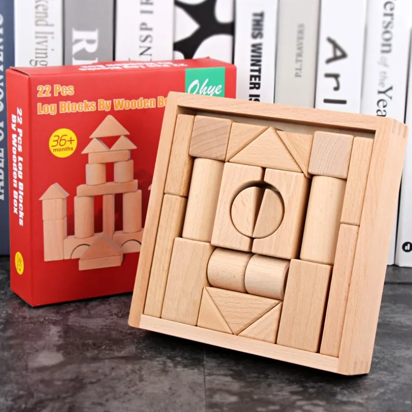 22 pieces/set Children Building Blocks original wooden brick block kids educational toys construction preschool teaching aid toy | Игрушки и