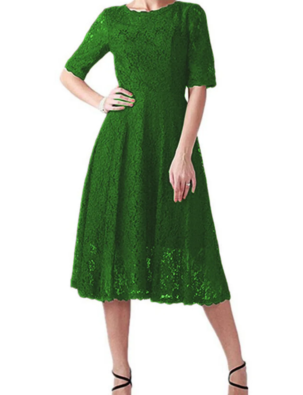Women's Lace Mother of The Bride Dress Half Sleeve Tea Length Vintage wedding Dresses Party Prom Formal Bridesmaid Gowns