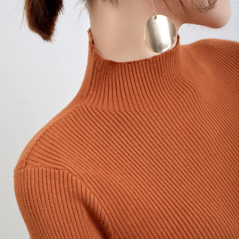 autumn and winter new knit bottoming sweater slim temperament sweater female half high collar sexy fashion pullover