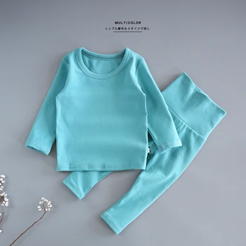 

kids clothes Underwear Cotton Unisex Solid Full Round Neck 2 pic a set pajamas boys and girls spring Autumn Underwear