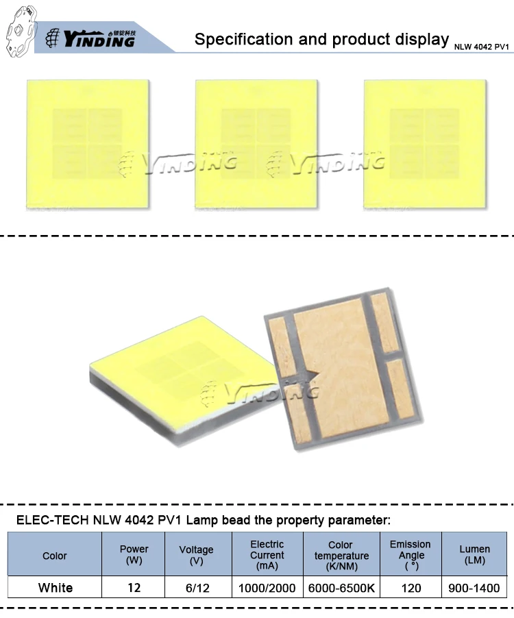 5 шт. ELEC-TECH NLW 4042 PV1 12 Вт высокомощный светодиодный светодиод 6000-6500 к холодный белый свет Автомобильная фара лампа-излучатель