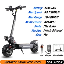 Fast Electric Scooter 5600W Dual Motor Max Speed 80-100 KM/H 11 Inch Offroad Tire Foldable Two-Wheeled Electric Kick Scooter