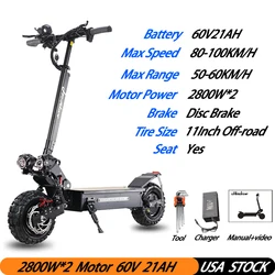 Fast Electric Scooter 5600W Dual Motor Max Speed 80-100 KM/H 11 Inch Offroad Tire Foldable Two-Wheeled Electric Kick Scooter