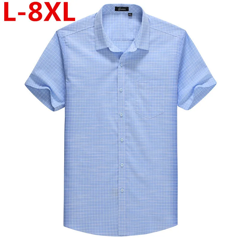 Летние мужские клетчатые рубашки размера плюс 4XL 5XL 6XL 8XL хлопковая рубашка Camisas