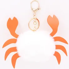 Стиль Краб и меховыми помпонами брелок-подвеска Рождество небольшие подарки волосатые крабы брелок Детский жакет из денима для девочки; модная сумка посылка кулон