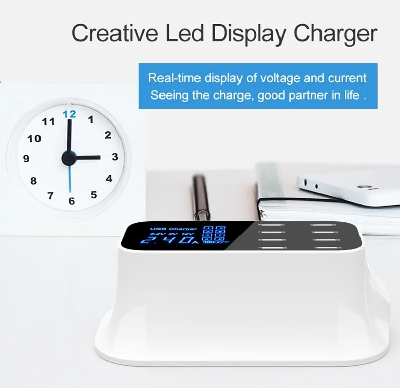 Multi 8 USB Ports Phone Charger HUB Desktop Charger Station LED Digital Display EU AU UK US Plug Adapter Mobile Wall Charger