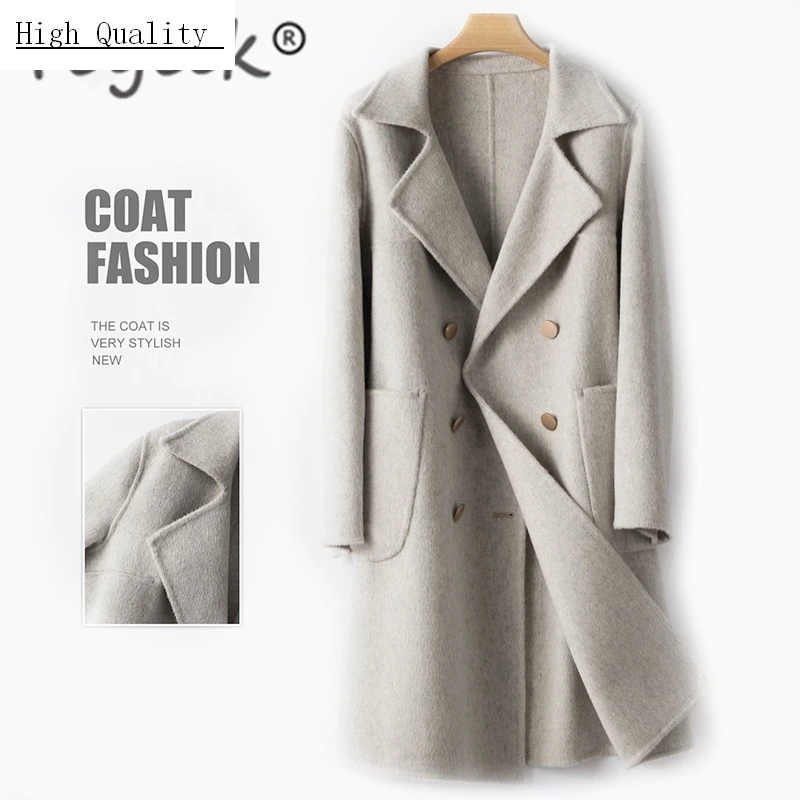 

Winter Coat Women 100% Wool Double Breasted Coat Korean Autumn Long Cashmere Jacket Elegant Woolen Casaco Feminino 10fMSp
