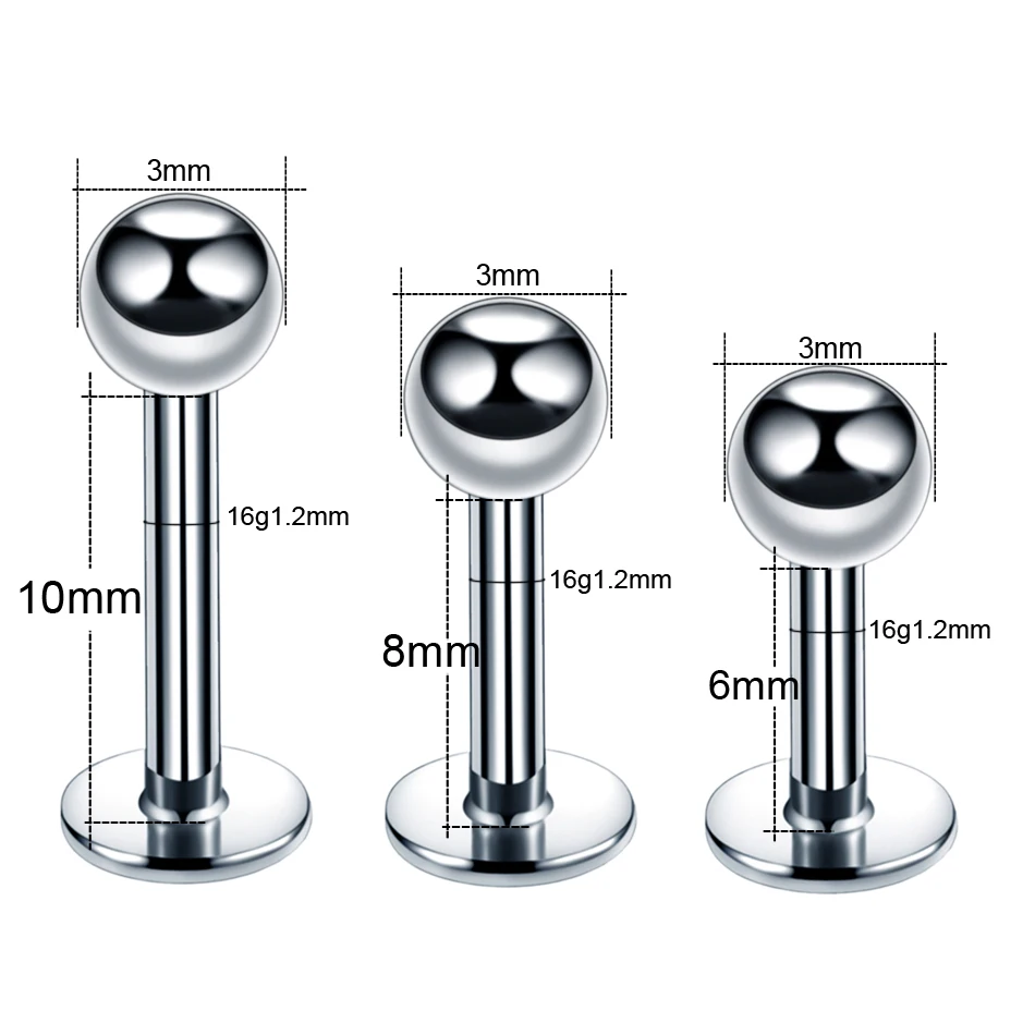 2 Pieces of 16G Stainless Steel Lip Nail Earrings Tongue Silver Classic Men's and Women's Piercing Jewelry | Украшения и