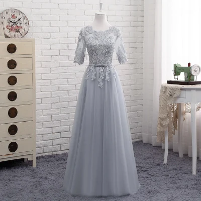 813 long MNZ-513# длинные короткие синие платья подружки невесты со шнуровкой средней длины новое платье для вечеринки и выпускного вечера размера плюс тост костюм - Цвет: 813 long