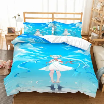 

Cartoon Anime Serise Blue Bedding Set with Pillowcase Hatsune Miku Winter Comforter Set Twin Full Queen King Size Bed Linen Set