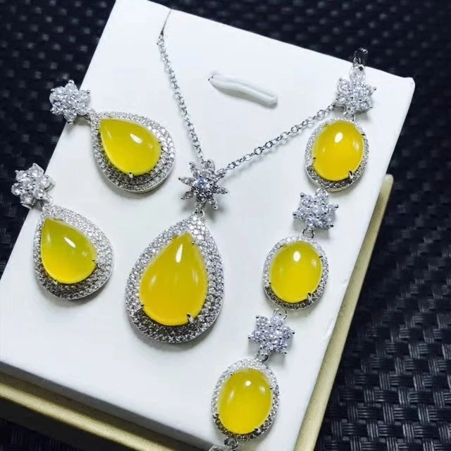 Натуральное колье с кулоном ведьмы браслет серьги желтый, зеленый, красный и розовый комплект из трех предметов s925 Серебряный набор для отправки матери-дога