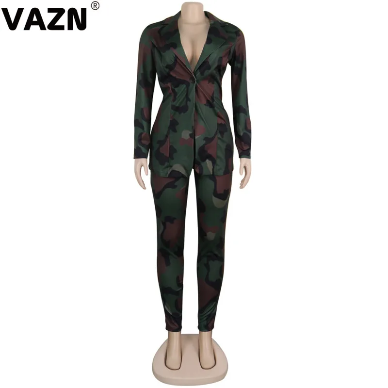 VAZN, осень, формальный, неопрятный, сексуальный, модный, 2 цвета, длинный рукав, Блейзер, топ, длинные штаны, для женщин, тонкий, комплект из 2 предметов