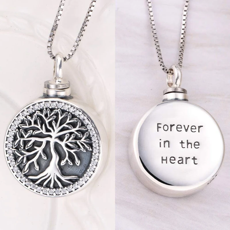Forever in the Heart Alloy Cremation Jewelry Tree of Life Round Urn Pendant Memorial Keepsake Urn Pendant Ashes Necklace