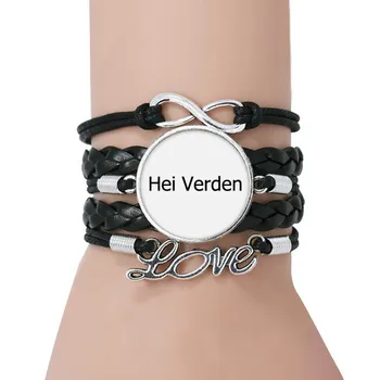 

Hello World Norwegian Language Bracelet Love Black Twisted Leather Rope Wristband
