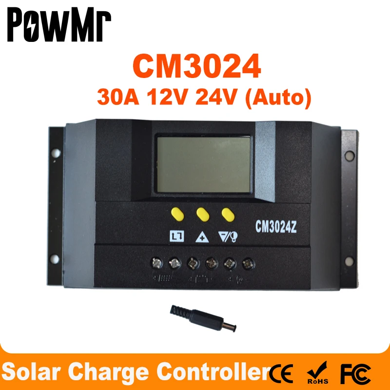 30A 12V/24V PWM Solar Street Light Panel Charge Controller Regulator Auto switch 