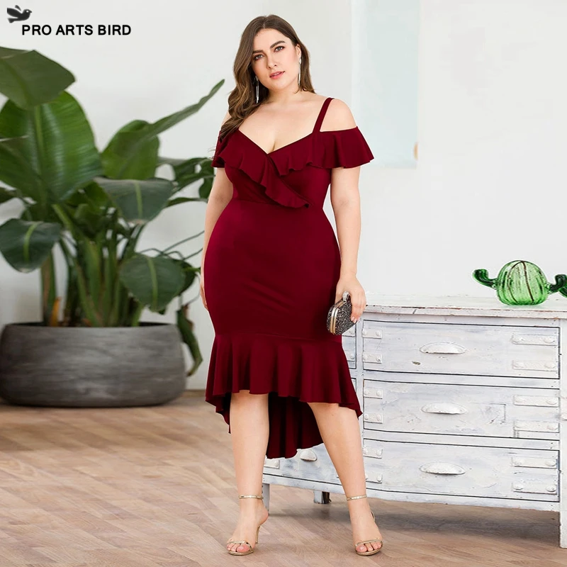 

Europe And The United States Sexy Ruffle Deep V-neck Strapless High Waist Hip Fishtail Large Size Evening Party Women's Dress