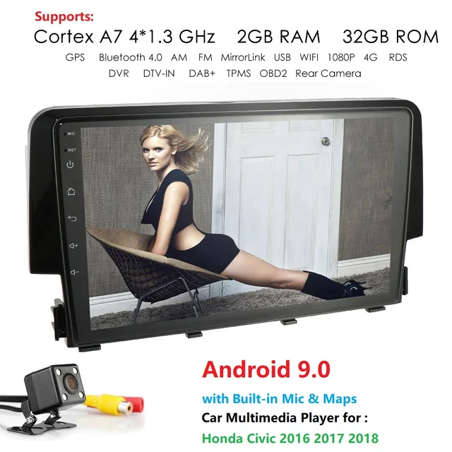 $US $269.00 Ossuret Car Multimedia Player Android 9.0 for Honda Civic 2016 2018 2018 Quad Core 9'' Car GPS Navi