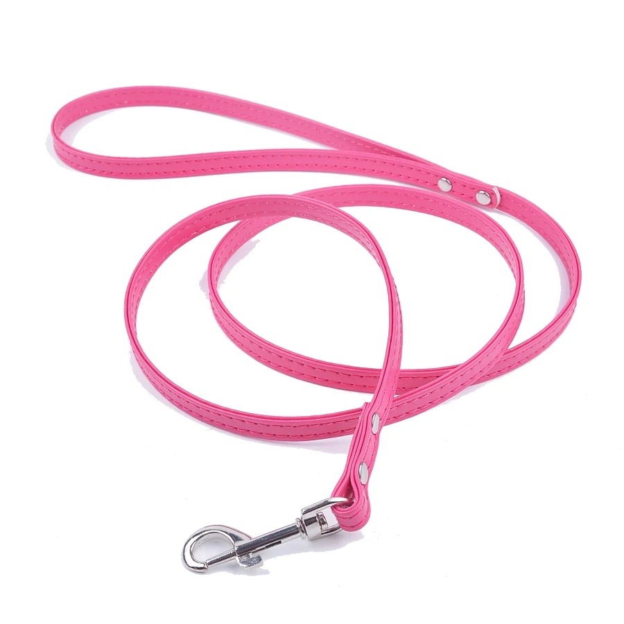 Solid Pu Leather Dog Leashes Small Pet Walking Leash Adjustable 47'' Dog Leads Puppy Pet Supplies Black Pink Red Blue Purple 6