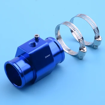 

Aluminum Alloy 34mm Blue Car Water Temp Temperature Joint Pipe Sensor Gauge Radiator Hose Adapter With Clamps
