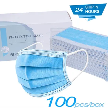 

Hot Sale 50pcs 3-layer mask Face Mouth Masks Non Woven Disposable Anti-Dust Meltblown cloth Masks Earloops Masks Fast delivery