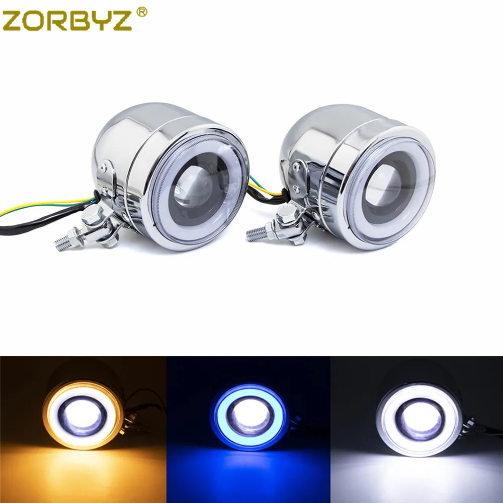 ZORBYZ Chrome LED Angel Eye Light Metal Front Headlight Spot Fog For Honda Shadow ATV Bobber Chopper Custom Motorcycle |