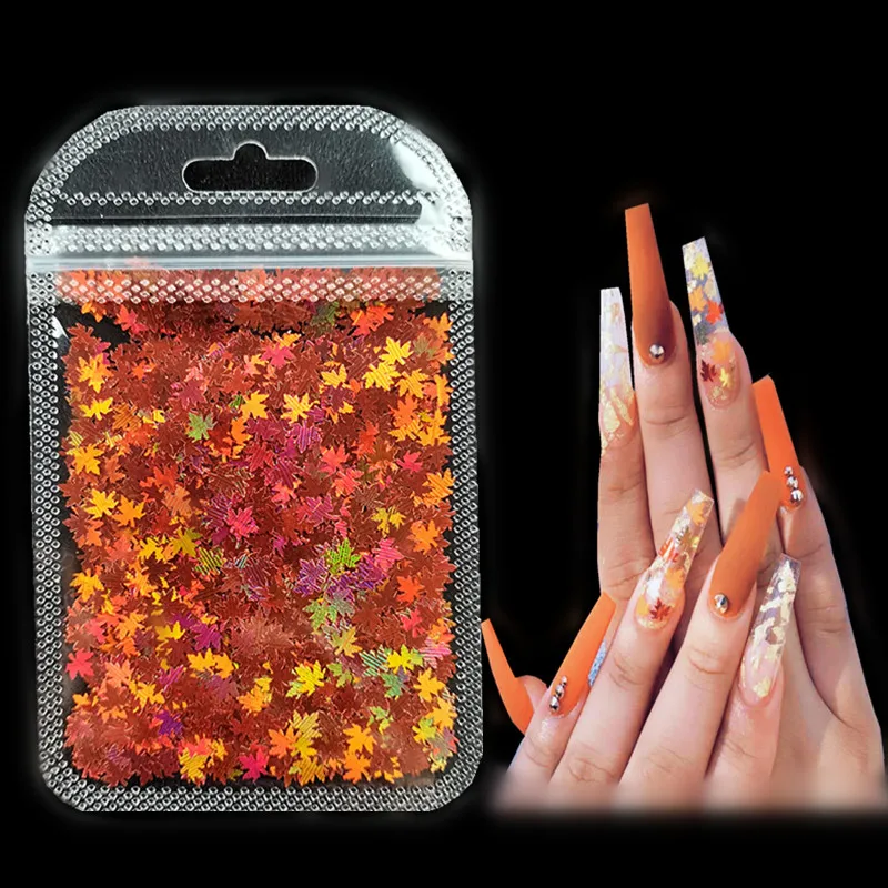 18 maple leaf nail sequins Symphony gradient maple leaf ultra-thin patch maple leaf laser color changing nail art decoration