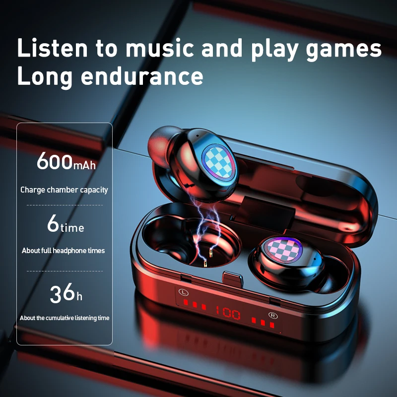 Bluetooth Earphone Earphones Wireless Headphones V7 V8 TWS Headset Sports Earbuds LED Ear Buds Ear Phones Headphone for Android