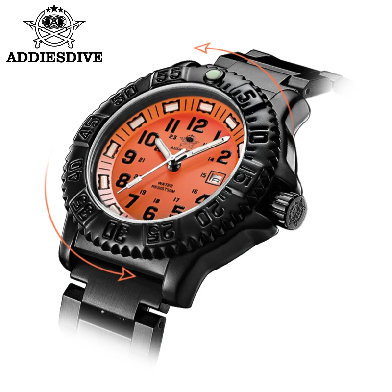 ADDIESDIVE Men Outdoor Watch 50m Waterproof Luminous watch relogios masculino Sport stainless steel Men's watches reloj hombre