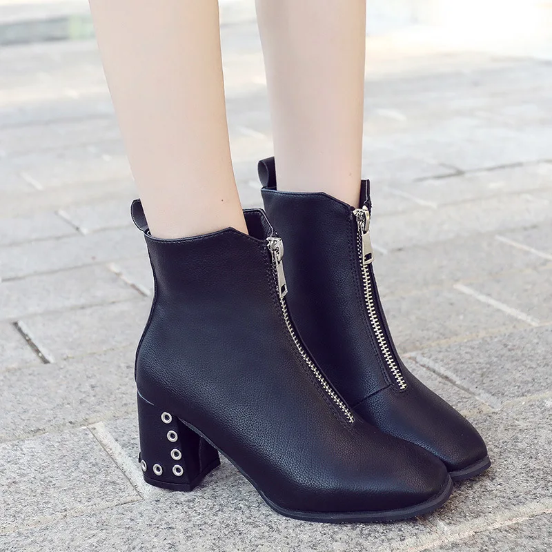 

White Ankle Boots Women's Chunky-Heel High Heels 2019 New Style Autumn And Winter Square Head Fashion Network Red Ankle Boots Fr