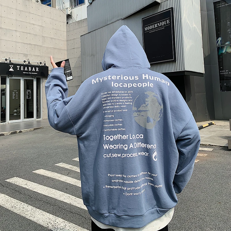 LAPPSTER Мужские Светоотражающие толстовки с карманами Harajuku мужские осенние негабаритные уличные толстовки с капюшоном корейские Ins толстовки - Цвет: Blue