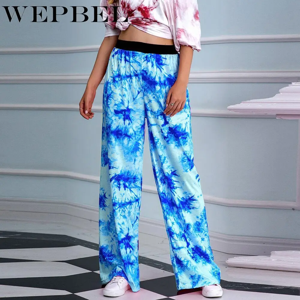 

WEPBEL Women's High Waist Wide Leg Pants Spring and Autumn Printed Tie-Dye Elastic Waist Loose Pants