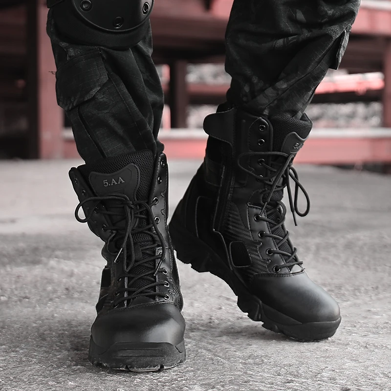 Men Military Tactical Boots Winter Leather Special Force Desert Ankle Combat Boots Men Leather Snow
