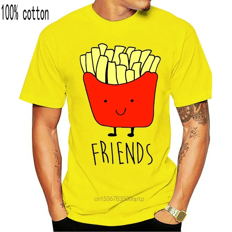 Summer Casual Printed T Shirt Men Hamburger And French Fries Best Friends Male Quality Tees | Женская одежда