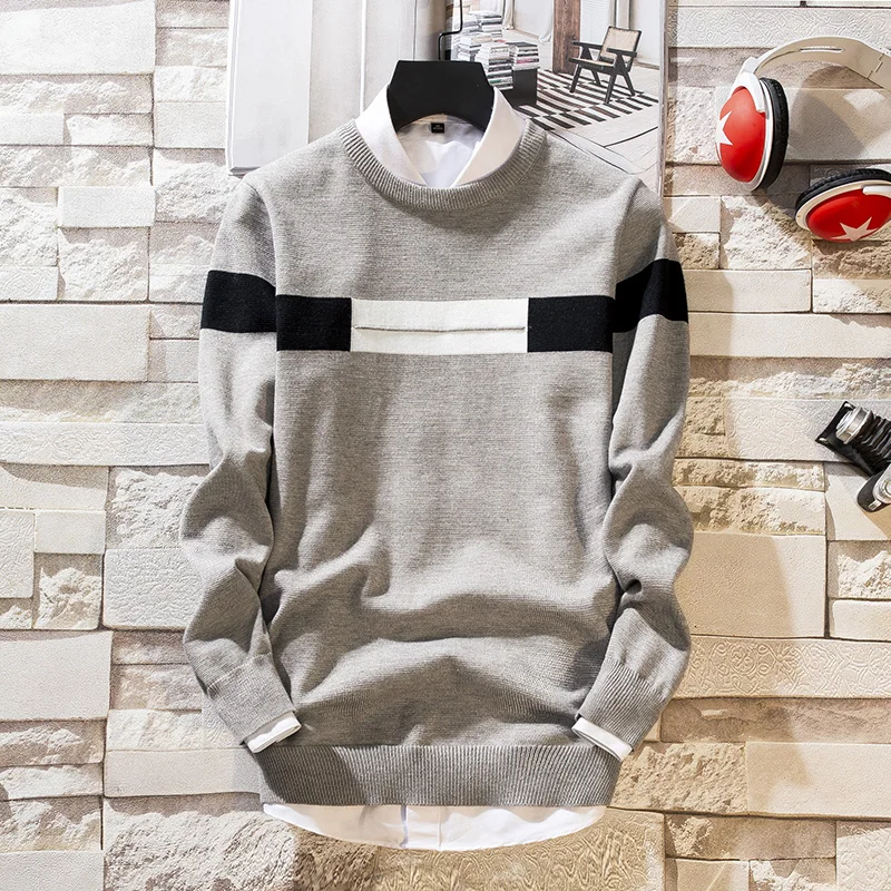 Свитера Новая осенне-зимняя модная одежда мужские свитера дышащие облегающие мужские пуловеры контрастного цвета вязаный свитер Homme