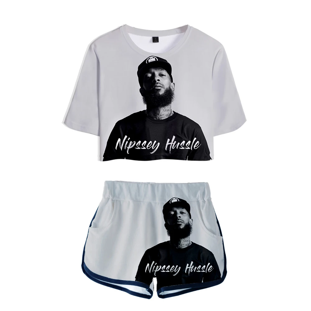 Nipsey hussle two piece set Kpop Women Sets New Oversize Navel short sleeve and Short Pant O-neck Summer kpop two piece set