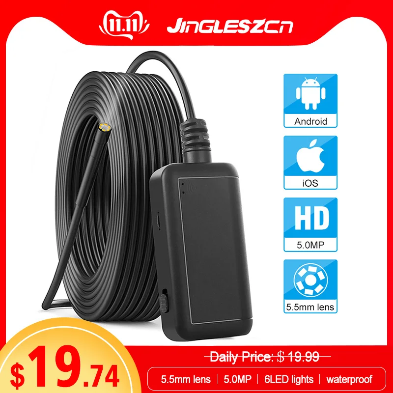 Comprar Cámara de inspección de 5,5mm cámara inalámbrica boroscopio WiFi Snake con 6 LED para iPhone, Samsung, tableta Android