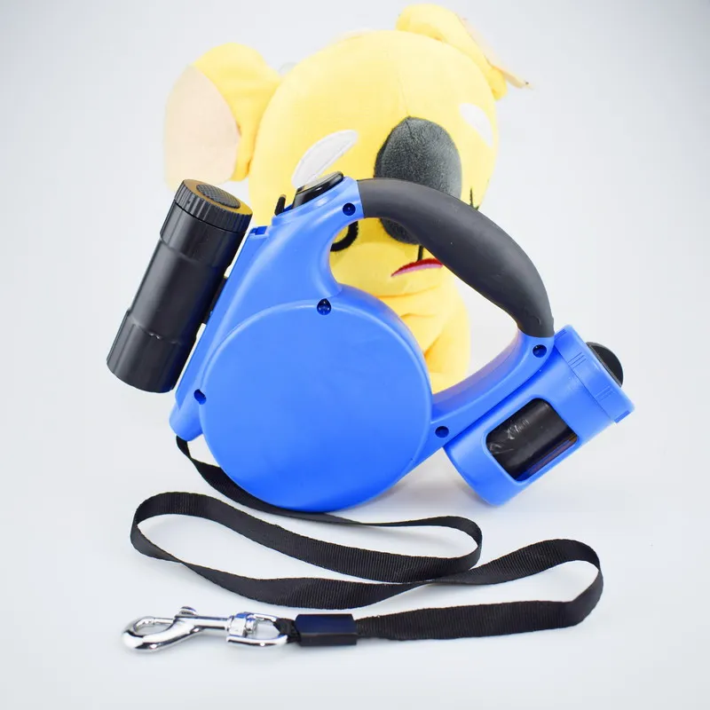 

3 in 1 Pet Dog Leash Lead Retractable LED Flashlight Dogs Leash with Garbage Bag Safe Walking Running Protect 3 Colors