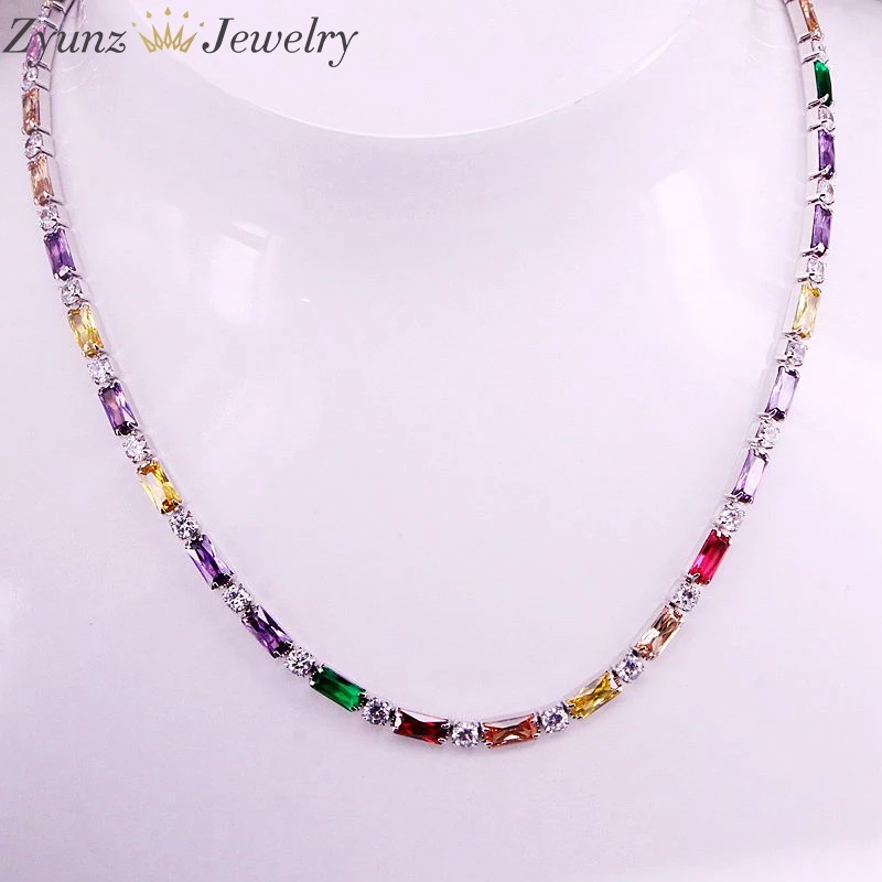 5PCS, CZ chain necklace women choker Colorful cz crystal zirconia Gold /Silver necklace for women