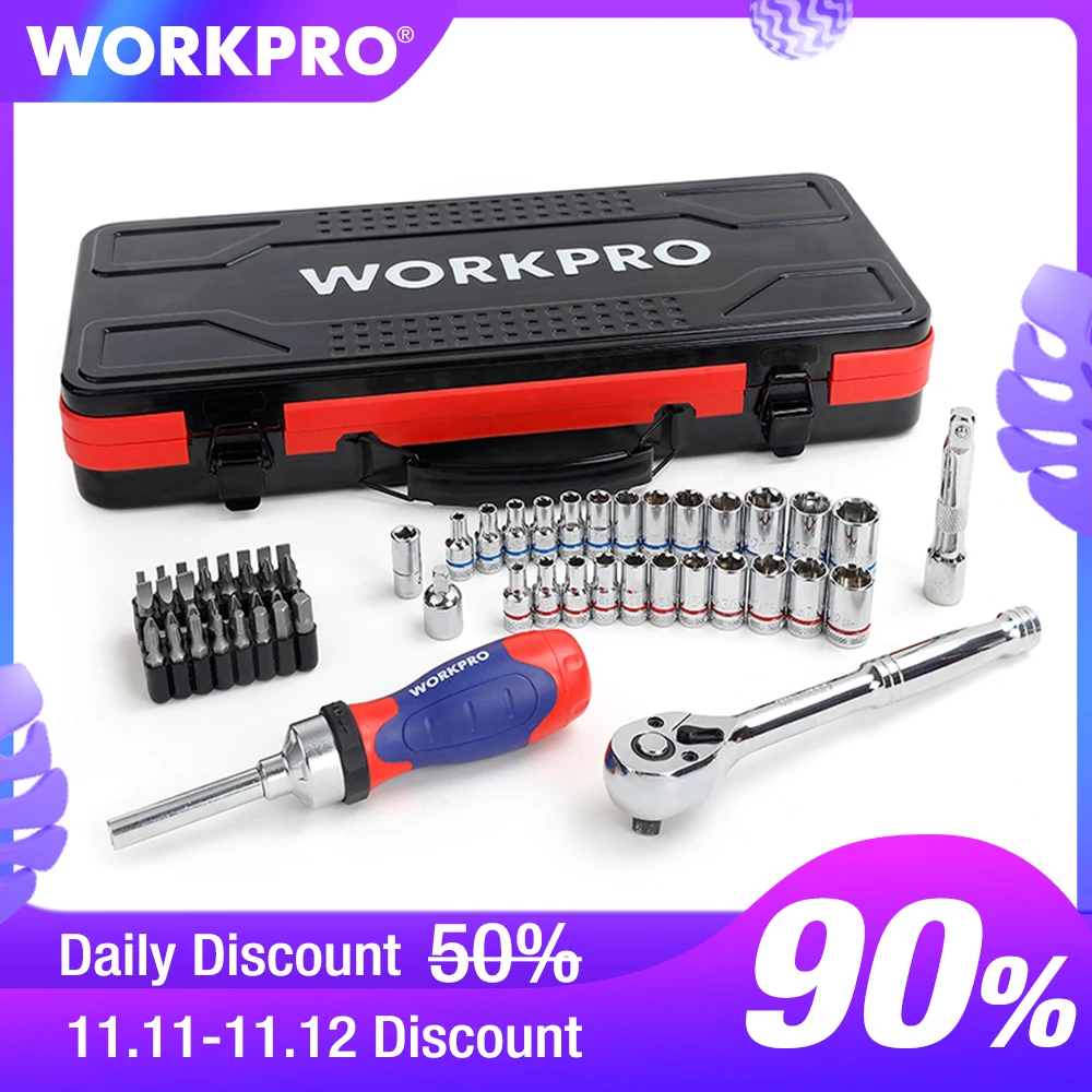 £29.80 Workpro 62pc Metal Box Tool Set Car Repair Tool Kits