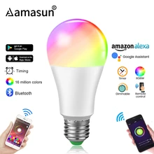 Lâmpada regulável de led e27, bluetooth 4.0, controle inteligente, wifi, app, rgb + w rgb + ww 15w, AC85-265V cores iluminação doméstica de temporização alterável