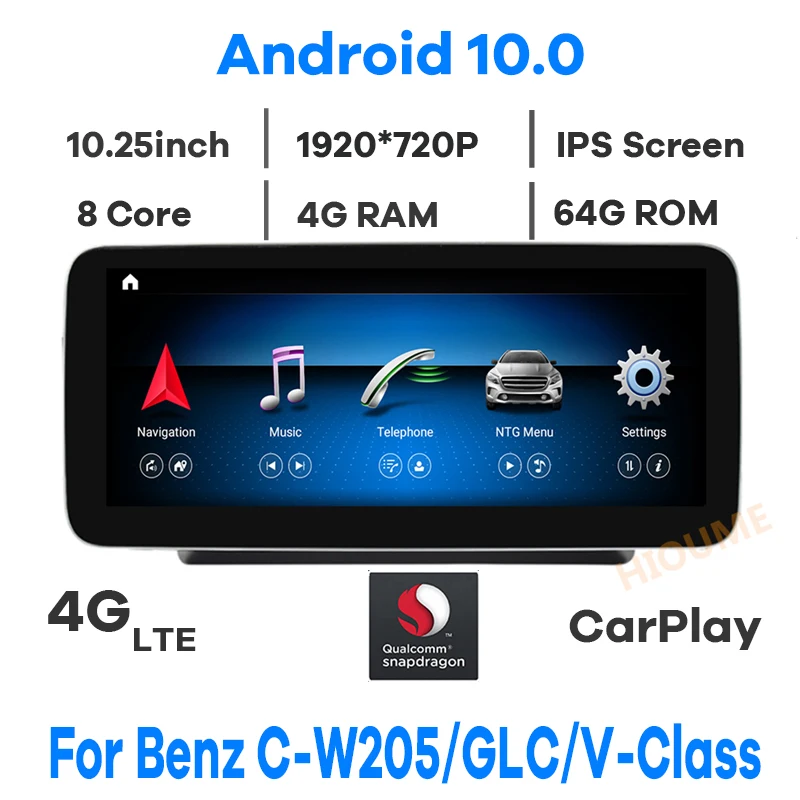 Review 10.25" Snapdragon Android 10 Car Multimedia Player GPS Radio Stereo for Mercedes Benz Benz C-Class W205 GLC X253 V Class W446